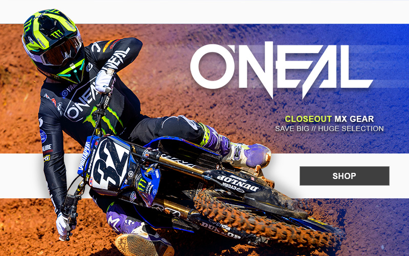 O'neal closeout MX gear, save big, huge selection, SHOP button